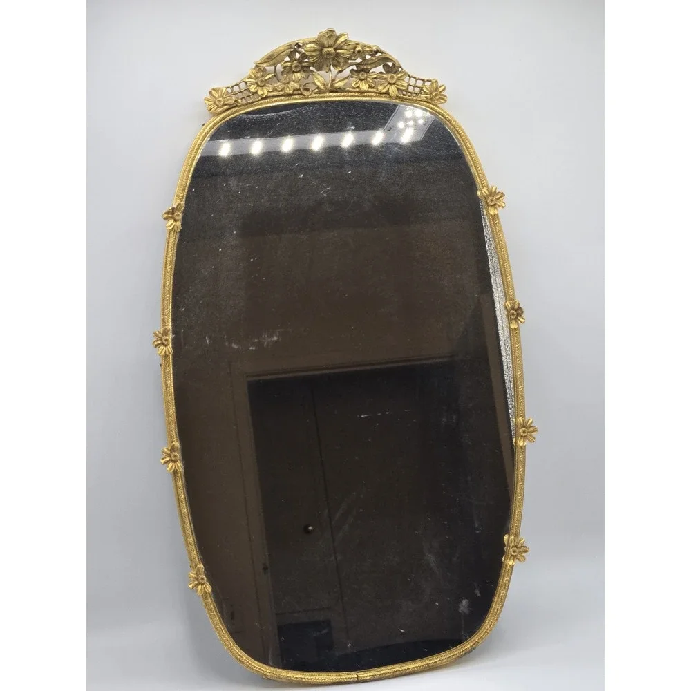 Vintage Matson Gold Gilded Floral Vanity Mirror Tray Hollywood Regency 17.5 inch